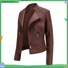 Jaqueta de couro feminina 5XG Plus Size Jaqueta curva fina retrô PU Jaquetas de couro Roupas de motocicleta