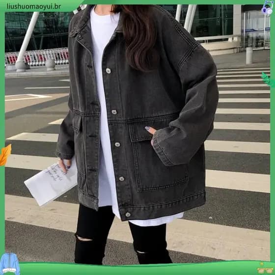 Mulheres E # 39jaqueta Jeans Preta Primavera Outono 2026 Novo Estilo Versão Coreana Plus Size Gordura mm Solta BF All-Ma