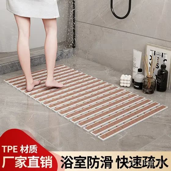 Tapete de bambu TPE para banheiro, tapete antiderrapante para os pés, tapete impermeável para o chão do banheiro, tapete
