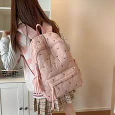 Mochila altamente estilosa para estudantes universitárias, mochila com laço bordado em estilo coreano, mochila de grande