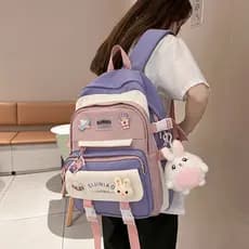 Mochila moderna e estilosa de estilo coreano Harajuku com design de blocos de cor, para estudantes do ensino fundamental