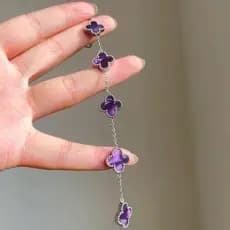 Céu estrelado roxo trevo de quatro folhas pulseira Premium roxo luz luxo temperamento sorte senhoras pulseira