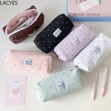 LACYES Y2k Dots Pencil Case , Grande Capacidade De Armazenamento De Mesa Estilo Coreano , Bolsa De Papelaria De Pano Sim
