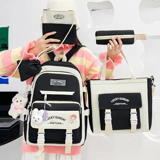 Mochila Popular para Meninas do Ensino Fundamental, Mochila de Grande Capacidade para Estudantes do Ensino Médio, Novo C