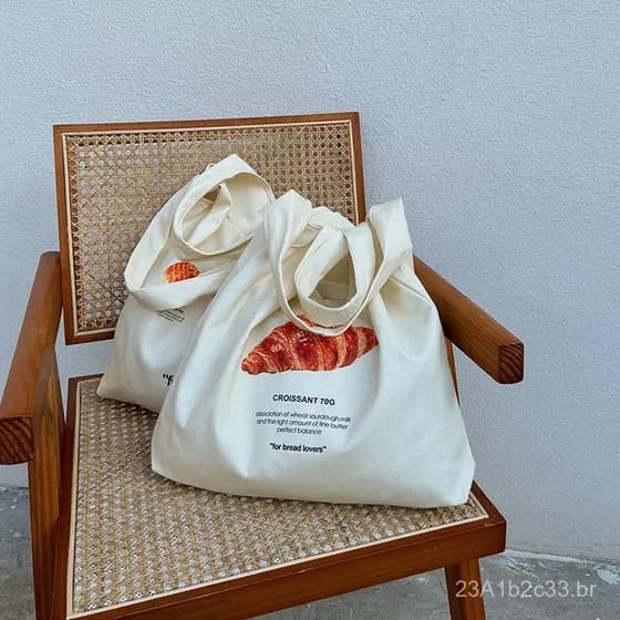 Bufan Liangpin/[Plagiarism Stop] Bolsa de Lona com Ilustração de Pão, Bolsa de Ombro Feminina, Bolsa Croissant, Bolsa de