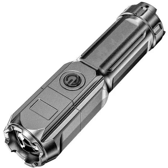 Lanterna de alto brilho em ABS, carregamento por cabo USB, mini lanterna com zoom telescópico, lanterna portátil de long