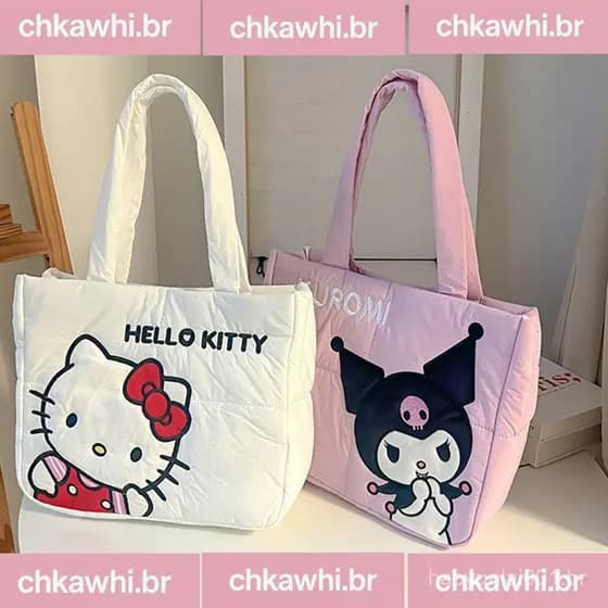 Hellokitty Bolsa Cartoon Cute Down Tecido Sacola Ombro Bonito Papelaria De Grande Capacidade Em