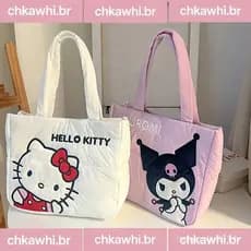 Hellokitty Bolsa Cartoon Cute Down Tecido Sacola Ombro Bonito Papelaria De Grande Capacidade Em