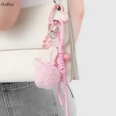 Chaveiro com pingente de laço fofo adequado para mulheres e meninas, chaveiro de carro de corda trançada da moda para mo