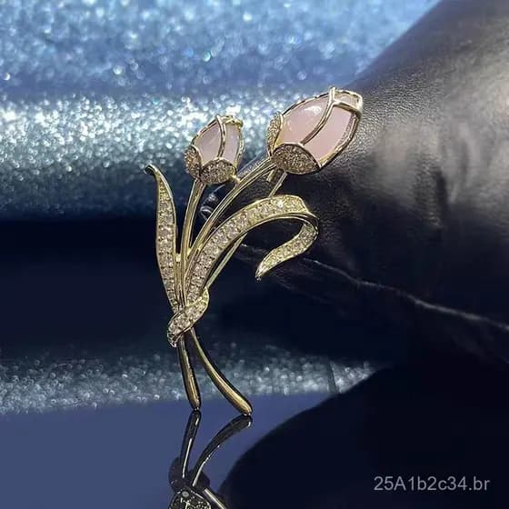 Broche luxuoso de estilo japonês, elegante e moderno, em formato de tulipa, alfinete de gola, fivela antiderrapante, ace