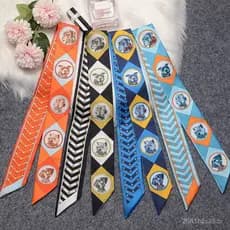 Lenço de seda de amoreira retro francês de verão, coleira de cachorro tricolor, lenço de seda para mulheres, laço estrei