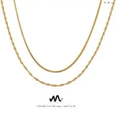 Colar feminino de aço de titânio europeu e americano, de dupla camada, com corrente plana estilo osso de cobra, minimali