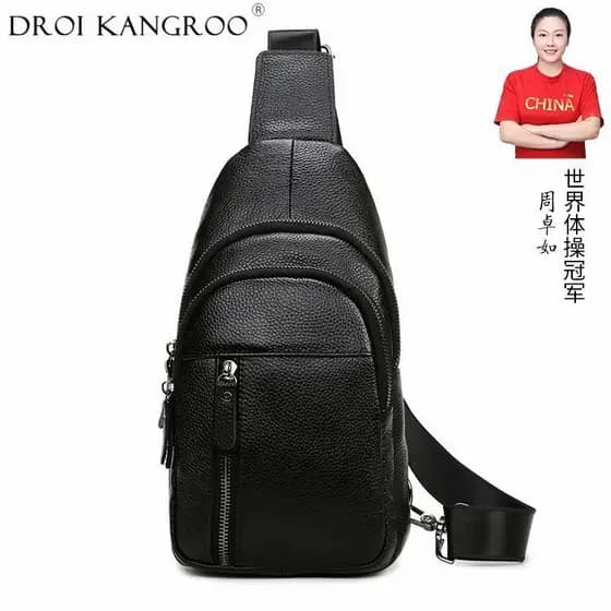 Nova bolsa casual masculina de couro genuíno, bolsa de peito, couro de primeira camada, venda por atacado diretamente da