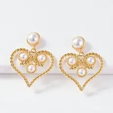 Brincos elegantes vintage franceses em formato de coração com pérolas vazadas, com pinos de prata 925, brincos únicos e