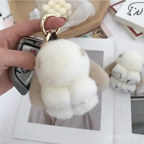 Pingente de coelho miniatura de pelúcia com pelo de vison, chaveiro de carro, acessório de pelúcia para bolsa ou celular