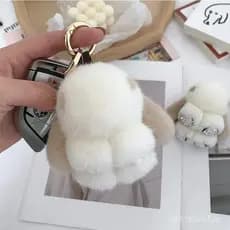 Pingente de coelho miniatura de pelúcia com pelo de vison, chaveiro de carro, acessório de pelúcia para bolsa ou celular