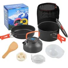 Conjunto de panela e bule para camping ao ar livre DS-308 com acessórios, conjunto de panelas portátil para 2-3 pessoas,