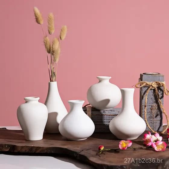 Decoração de vaso de cerâmica estilo INS, vaso branco artesanal, arranjo de flores e frasco de aromaterapia, cerâmica pa