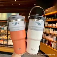 Copo Térmico Portátil TYESO Ice Master Cup de Grande Capacidade para Duas Bebidas, em Aço Inoxidável 304, com Canudo, pa