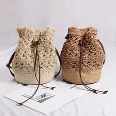 Bolsa de Palha Estilo Coreano 2024 com Design de Flor Vazada, Bolsa Tecida à Mão, Bolsa de Ombro Único, Bolsa de Praia p