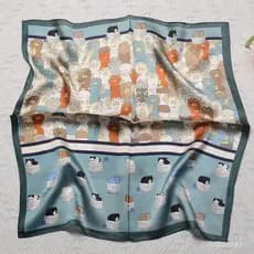 Lenço de seda de alta qualidade feito de seda de amoreira, lenço de pescoço feminino com tema de gato para o verão, lenç