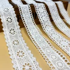 Venda por atacado de diversos tipos de rendas solúveis em água de algodão puro, acessórios para roupas infantis, Hanfu,