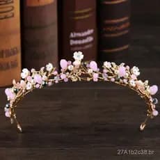 Tiara de Cristal Rosa Tuanming Crown, Acessórios para Vestido de Noiva, Tiara de Flores para Noivas, Acessório de Cabelo