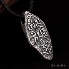 Pingente de Prata Pura S925 Yilu, Estilo Vintage Envelhecido, com Mantra de Seis Caracteres Vajra, Personalizado e Simpl