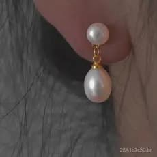 Brincos de pérolas de água doce douradas de alto brilho em estilo francês, brincos de pérolas de arroz vintage elegantes