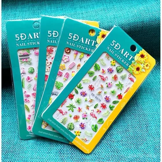 Adesivos de Unhas 5D em Relevo de Verão, Adesivos de Unhas 5D Xadrez, Adesivos de Unhas 3D com Laço, Adesivos de Unhas d
