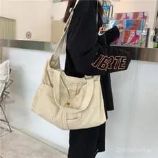 Bolsa de ombro casual de lona estilo coreano, bolsa transversal simples e artística para mulheres, bolsa feminina grande