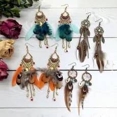 Brincos artesanais vintage boêmios europeus e americanos com elementos de apanhador de sonhos, brincos com franjas longa