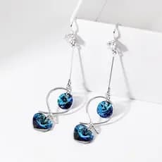Brincos pendentes em formato de coração de prata 925 para mulheres, com cristal artificial, elegantes, modernos e únicos