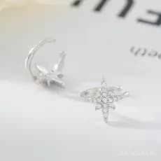 Modelo de designer estrangeiro em prata esterlina 925 com hexagrama cravejado de diamantes, elegante mini clipe de orelh