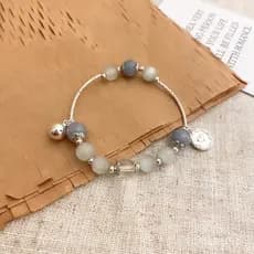 Nova pulseira de contas redondas de jade em estilo chinês com cordão elástico, pulseira de contas de nicho com design ún