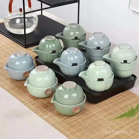 Conjunto de Chá Portátil Ru Yao Quick Tea Cup, Criativo, para Viagem, com Suporte para Carro, Um Bule e Duas Xícaras de
