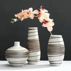 Conjunto de três peças de vasos de cerâmica retrô simples de Jingdezhen, ornamento artesanal de cerâmica para arranjo de