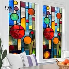 Removable Window Film Decorative Privacy Geometric Pattern Stained Glass Static Cling Waterproof for Bathroom Bedroom
