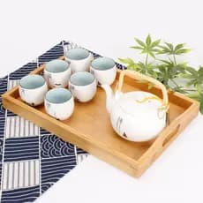 Fornecimento de bandejas retangulares portáteis de bambu estilo japonês com duas alças, bandejas de chá de bambu e bande