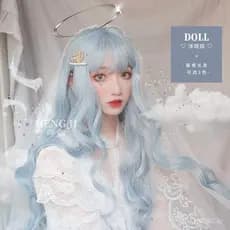 Peruca feminina de cabelo comprido, estilo de celebridade da internet, cabelo longo e ondulado azul celeste colorido, ap