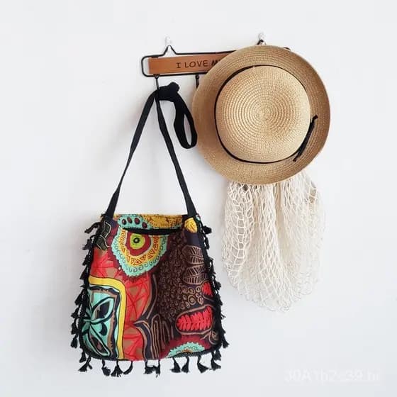 Nova bolsa de lona estilo boêmio vintage, bolsa com franjas de estilo étnico, bolsa transversal, bolsa de ombro feminina
