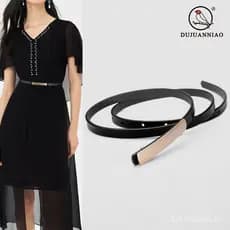 Cinto de couro genuíno para combinar com casacos e vestidos, cinto decorativo versátil e elegante na cor preta para tern