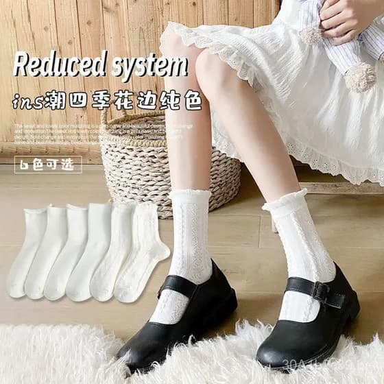 Meias de algodão femininas para o verão, meias estilo colegial JK, meias de cano médio com borda enrolada, meias brancas