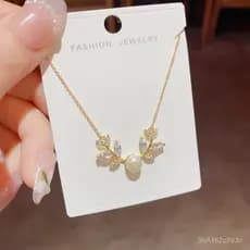 Novidade de Verão: Colar de Pérolas de Água Doce com Zircônia, Doce e Elegante para Mulheres, Design de Nicho Simples e
