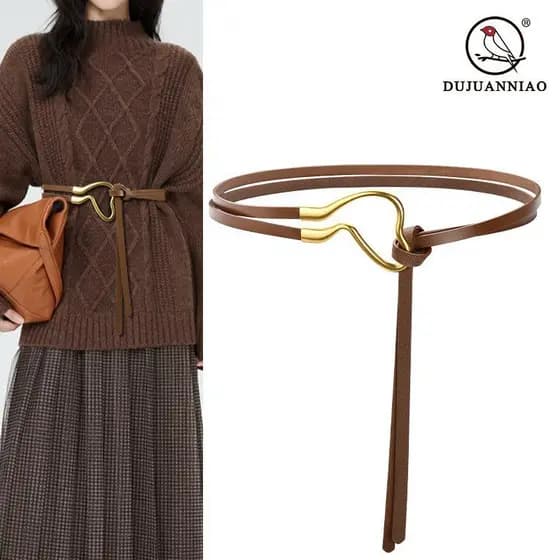 Novo cinto feminino de couro genuíno estilo coreano, cinto fino e simples para ternos e vestidos femininos, cinto de mod