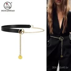 Cinto feminino com decoração de corrente, acessório de cintura para casacos, ternos, suéteres, saias, cintos de couro, m