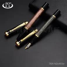 Caneta-tinteiro artesanal de estilo artístico nostálgico, com acabamento antigo, disponível em bronze antigo e prata, vá