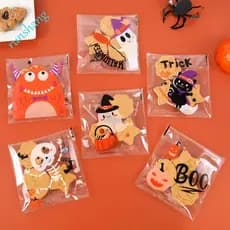 RUNSHANG 100 Pcs Bolsa De Doces De Plástico De Halloween , Saco De Biscoito Autoadesivo Fantasma , Abóbora