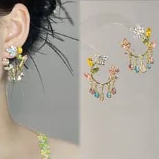 [Estoque pronto] Brincos de borla de flor estilo pintura a óleo cru como verão 2024 novo estilo cor brincos de alta qual