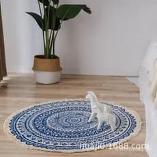 Tapete redondo de estilo étnico nórdico, tecido à mão para a sala de estar, tapete de cabeceira para quarto, tapete redo